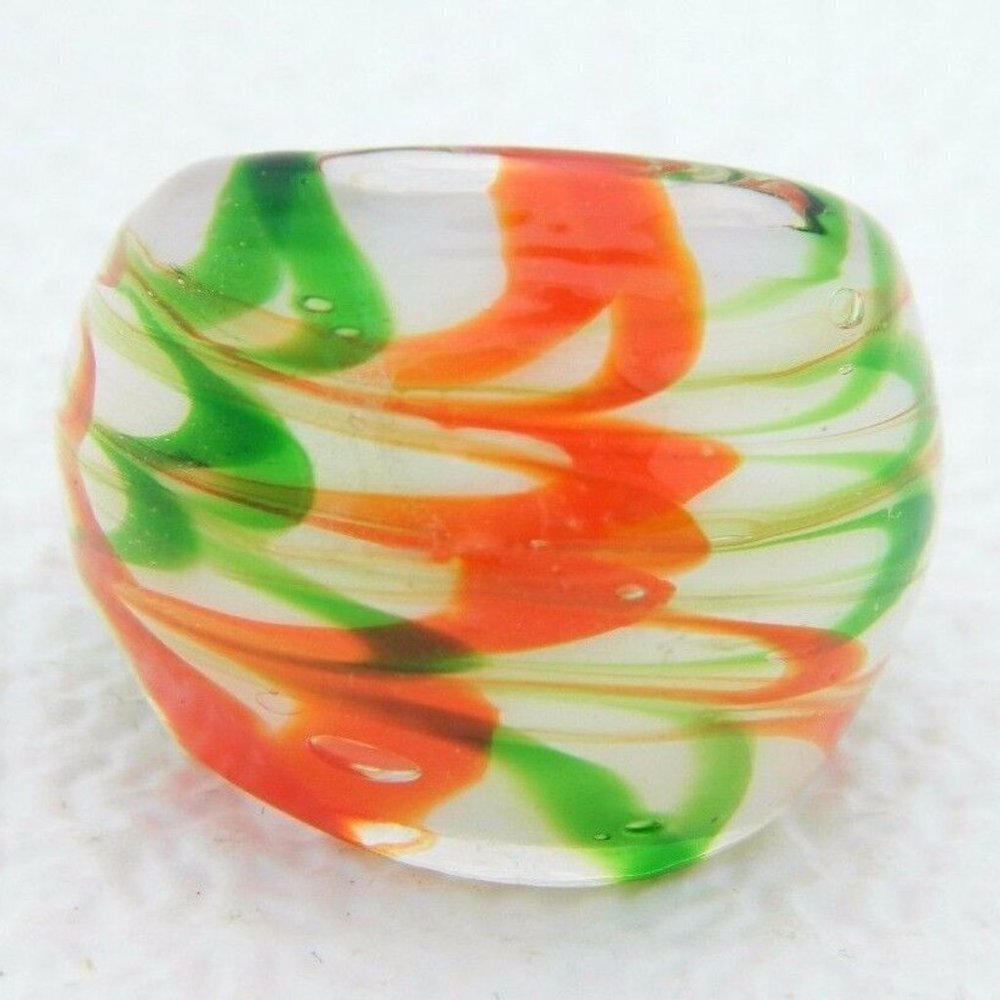 Vintage Orange Green White Swirl Abstract Glass